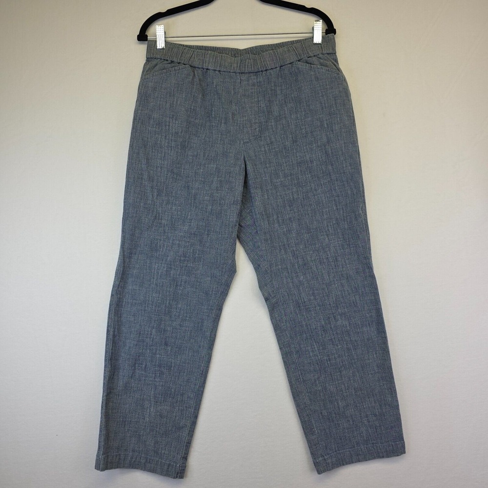 Lands End Linen Pants Womens 10 Blue  Mid Rise‎ Pull On Stretch Preppy Trouser